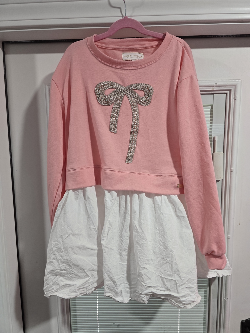 Simply Southern Pink Sweatshirt Dress with Rhinestone Bow